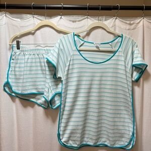 Lake Pima Shorts Set in Turquoise Blue Stripe Size M